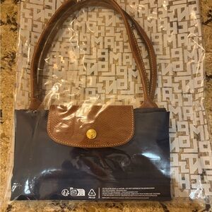 Longchamp Brown and Navy Shoulder Bag (Medium)